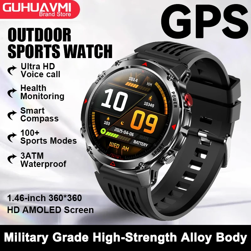 2025 New Military Bluetooth Call Smart Watch Built-in GPS Compass Barometric Altimeter 10ATM Waterproof Sports Smartwatches Men