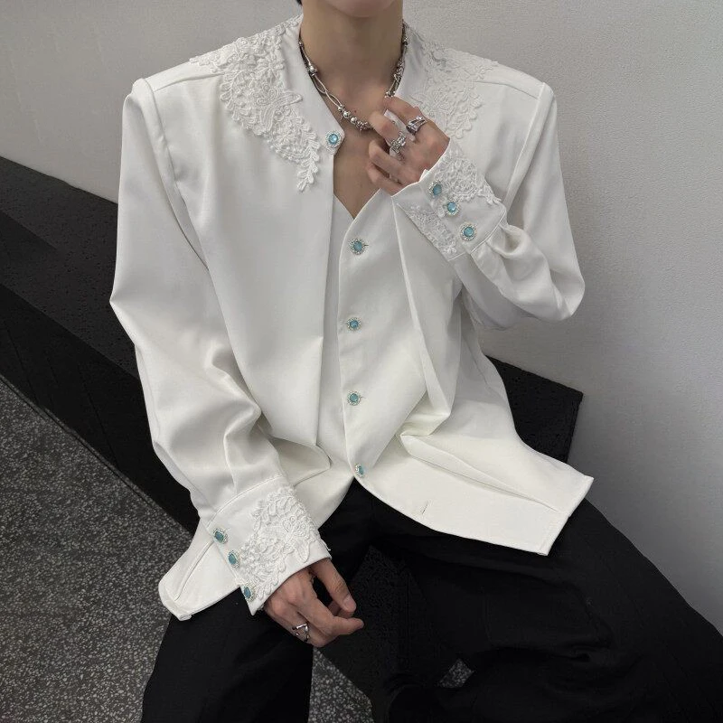 

Men's Solid Color Fake Two-Piece Sleeve Shirt Korean Luxury Retro Fashion Trend High Street Loose Breathable Niche Men's Tops