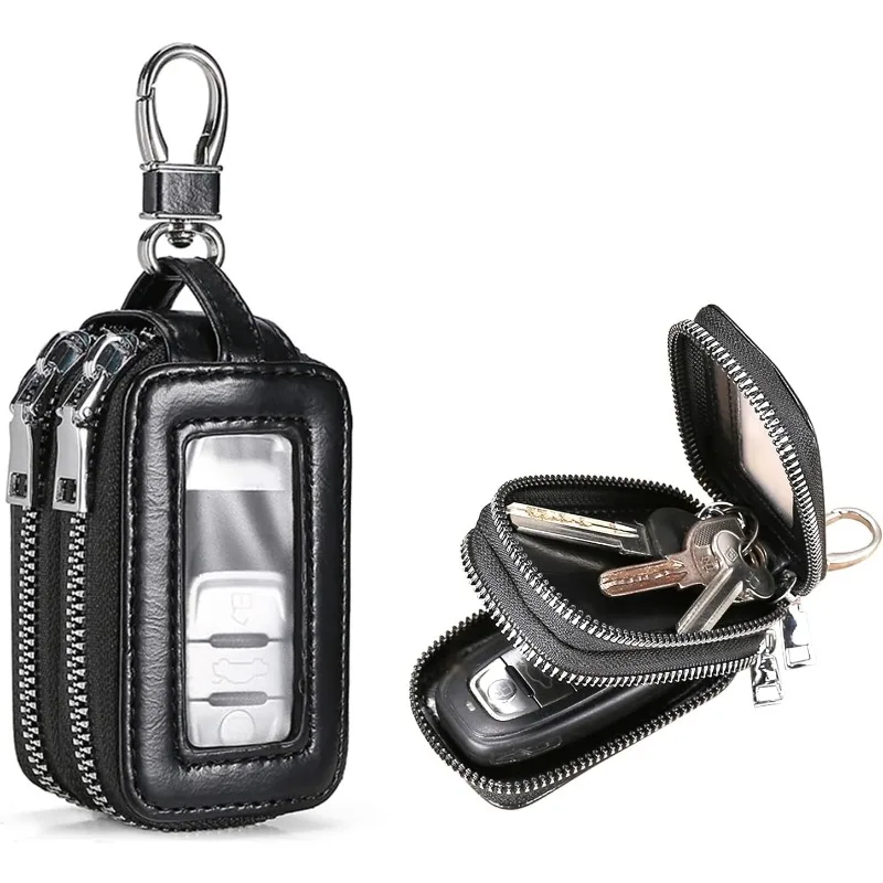 PU Leather Car Key Fob Bag Remote Protection Case Large Capacity Key Coin Holder Keyring Pouch Portable Anti-scratch Durable