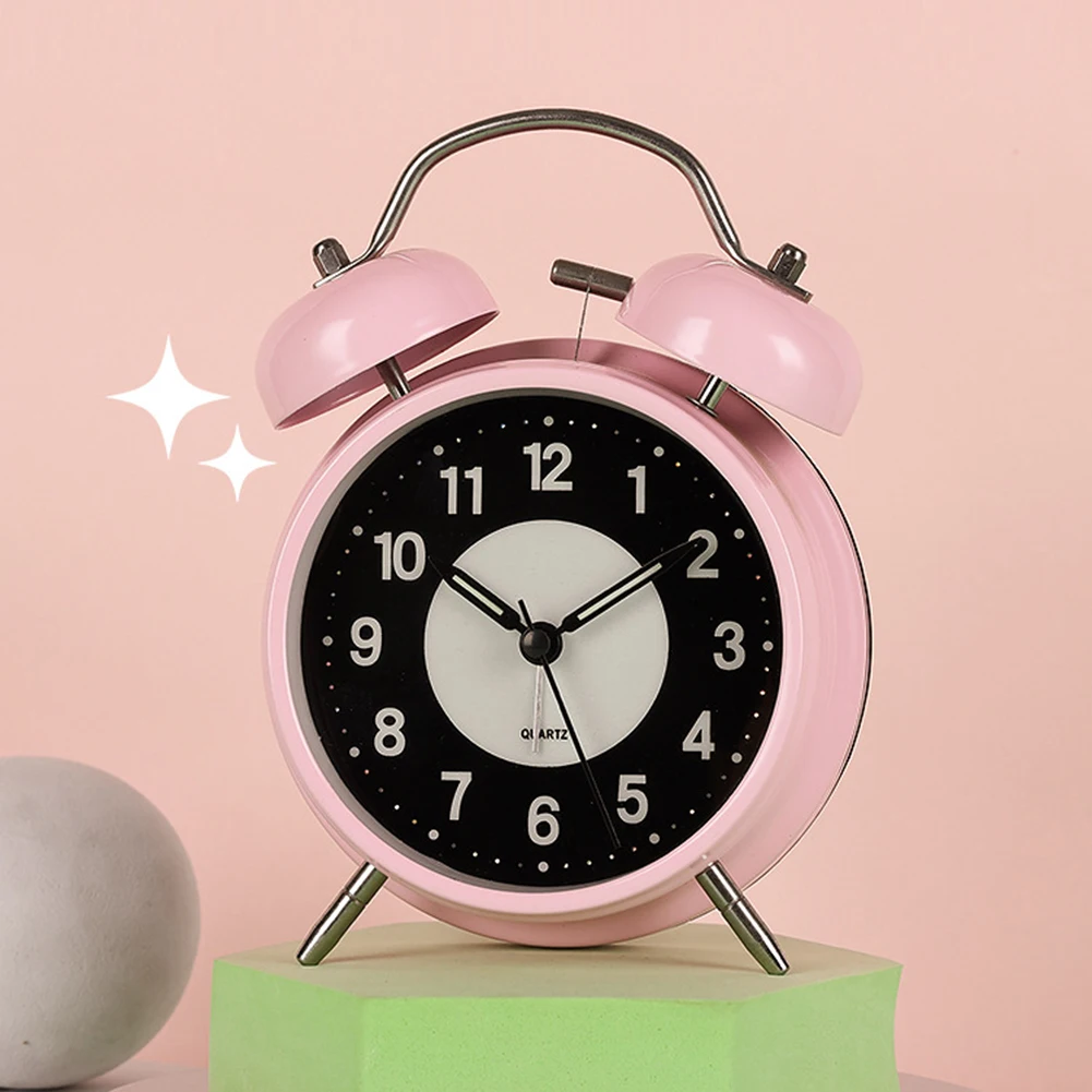 4 Inch Retro Alarm Clock For Bedside Compact Size Alarm Clock Extra-Loud Metal Bell Clock Office Kitchen Counter