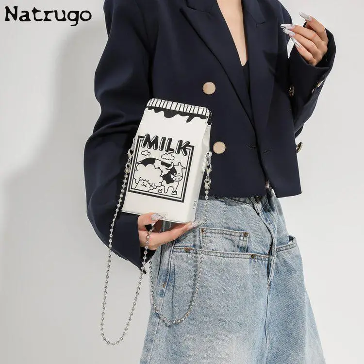 Small Cartoon Bag Creative Sweet Shoulder Messenger Bag Strawberry Milk Box Shape Crossbody Bag