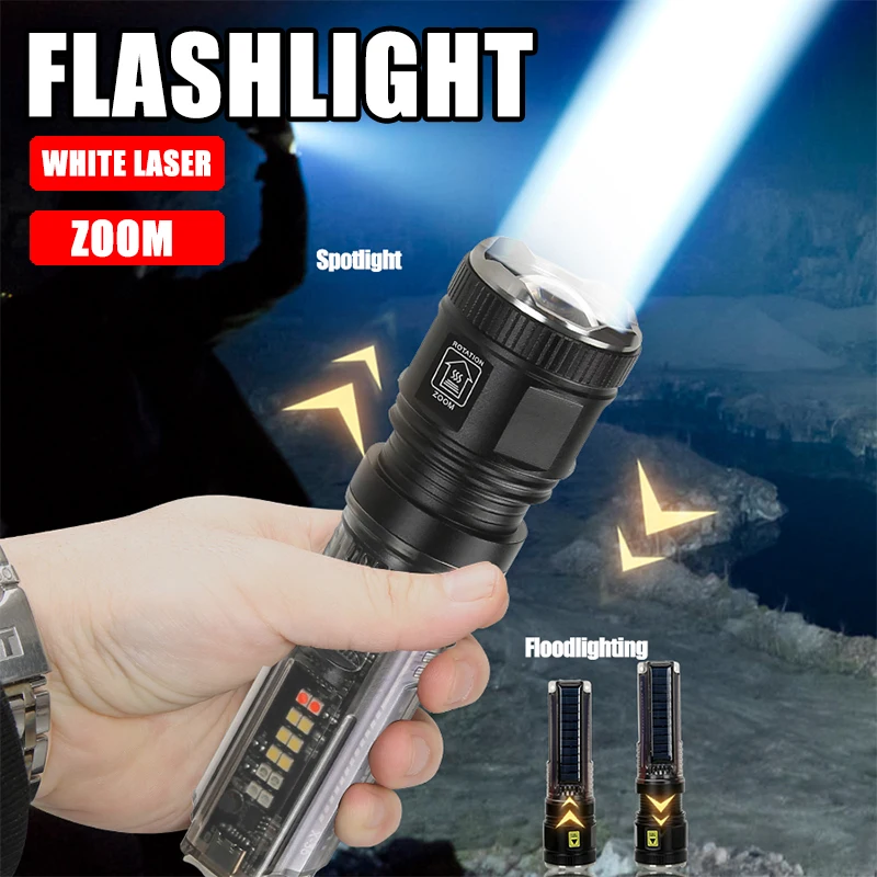 White Laser High-power LED Flashlight Rechargeable Ultra Bright Spotlight Long Range Zoom Tactical Flashlight Emergency Lighting