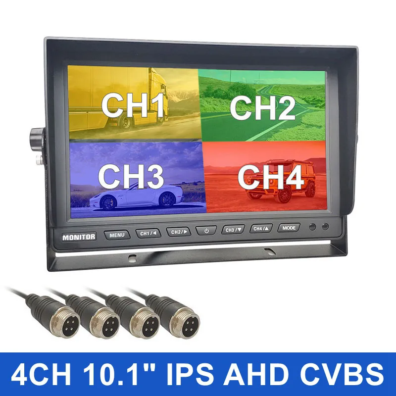 DIYSECUR 10,1-дюймовый AHD IPS 4-канальный 4-дюймовый четырехэкранный дисплей заднего вида Автомобильный HD-монитор для автомобильной камеры 1080P 720P AHD CVBS