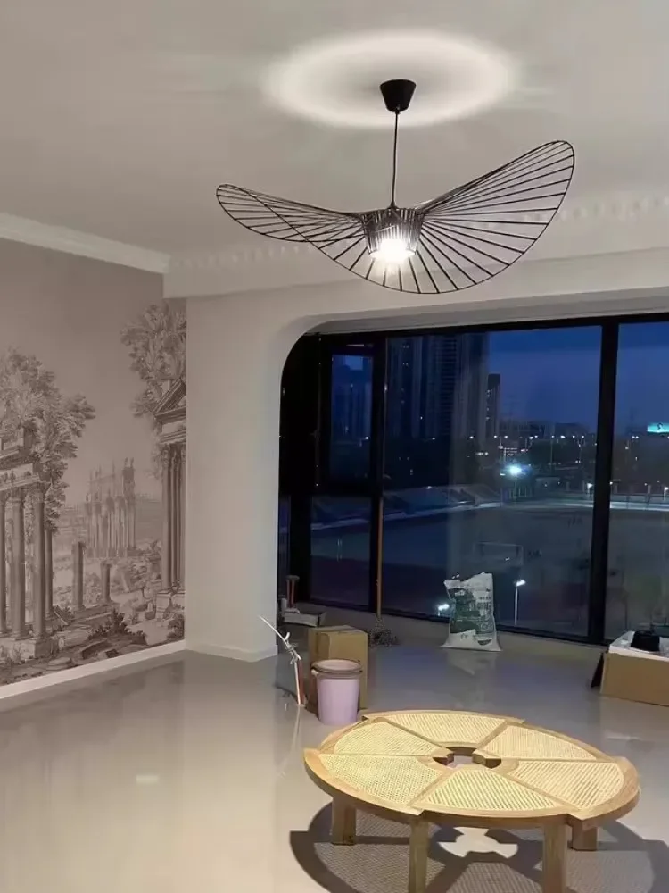 

Nordic French Hat Design LED Pendant Light Warm White Fabric Lighting for Living Room Bedroom Restaurant Decor Chandelier