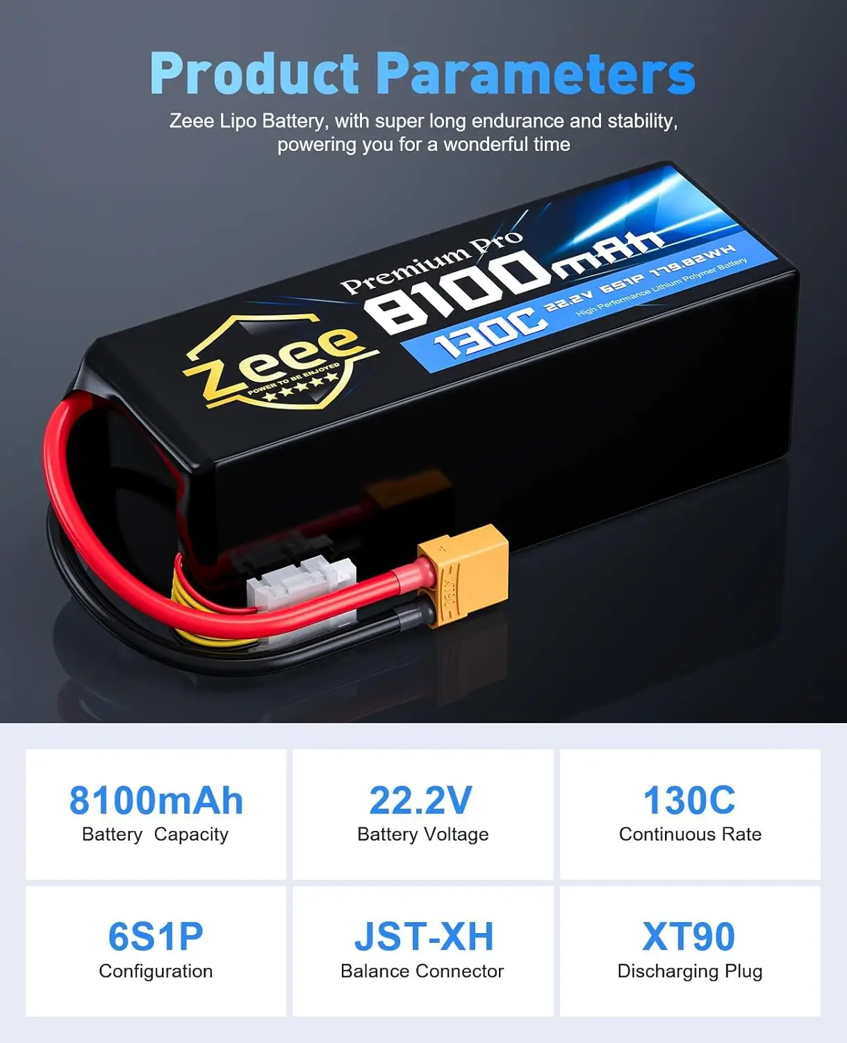 Zeee Premium Pro 6S Lipo Bateria 8100mAh 22.2V 130C FPV Drone Bateria Softcase com Plugue XT90 para Carros RC Drone Modelos de Corrida