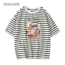 WAVLATII Women Fashion Printed New T shirts Female Classical Striped Oversized Soft Tees Short Sleeve Tops for Summer WT2270