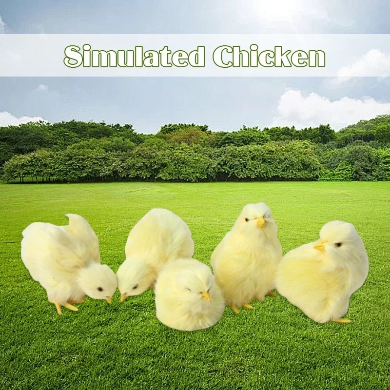 5Pcs Realistic Fake Easter Chicks Decor Chirping Baby Fake Chicken Figurine Easter Photo Props Photography Decoration for Home