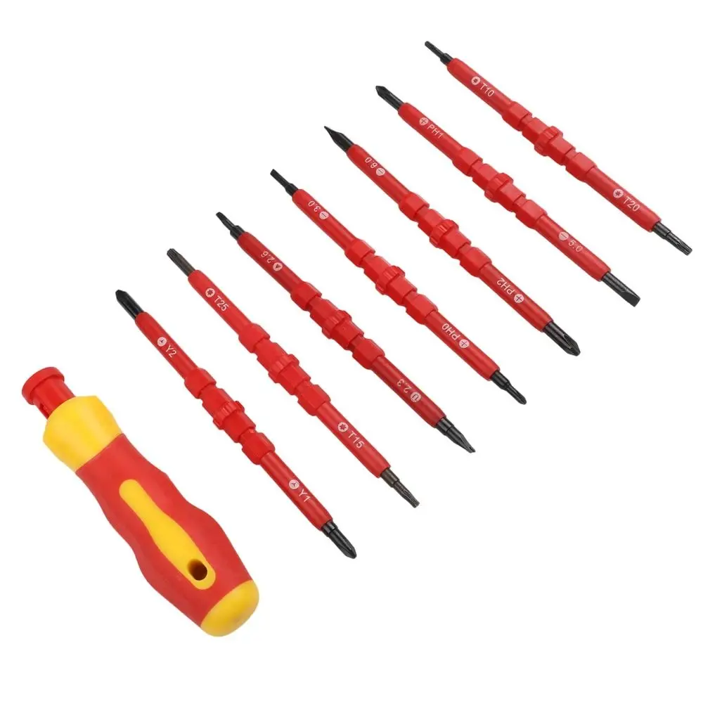 

Набор изолированных инструментов для электрика 1000 В: магнитные отвертки с плоским и крестовым шлицами, биты Torx, биты Phillips