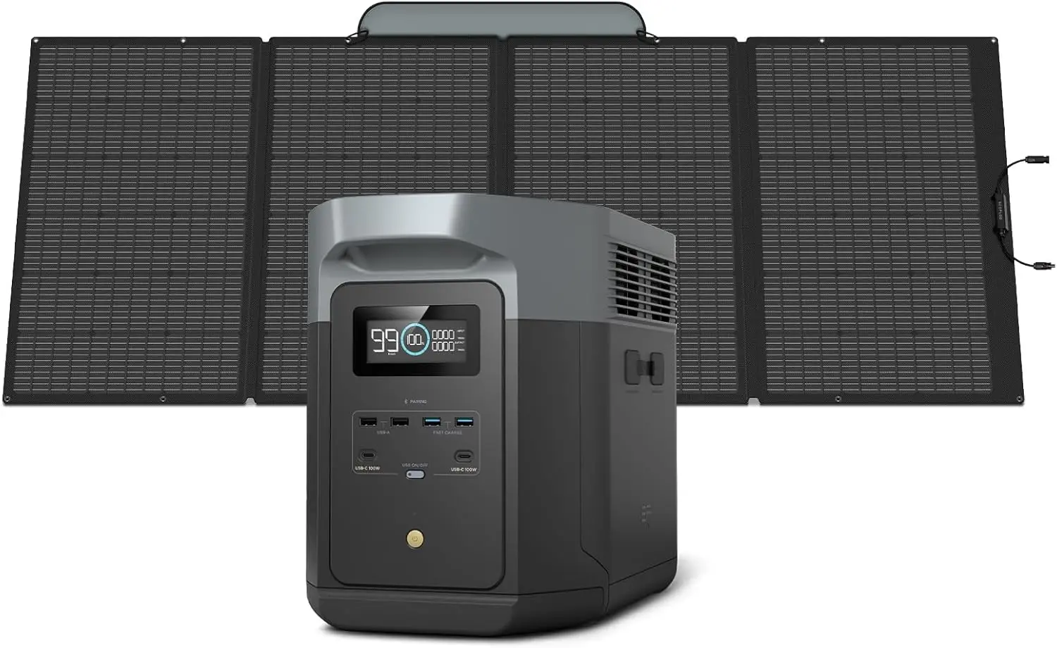 Solargenerator DELTA 2 Max 2048 Wh mit 400 W Solarpanel, tragbares LFP-Batterie-Kraftwerk mit bis zu 3400 W AC-Ausgang, schnell, individuell anpassbar