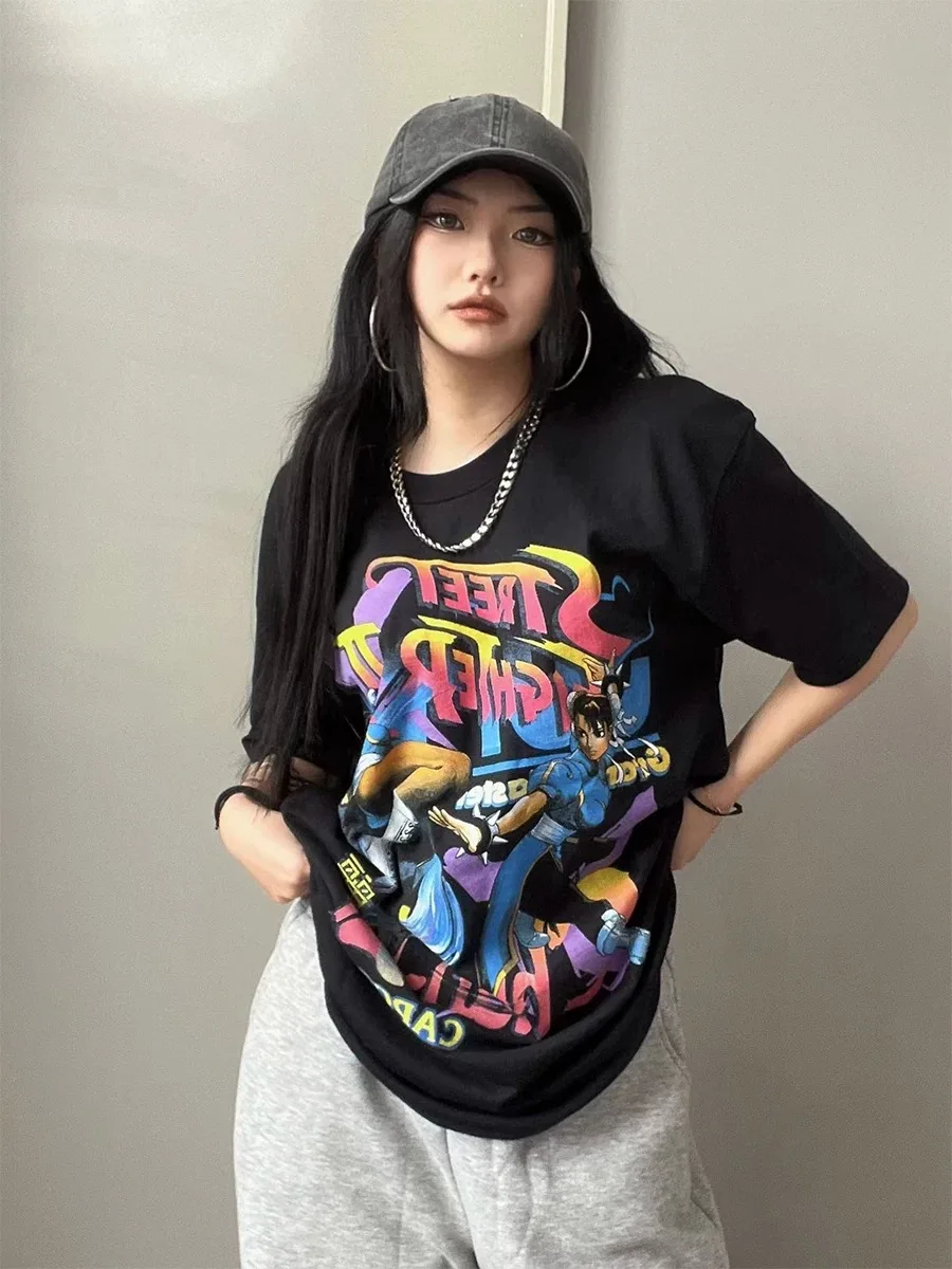 Classic Vintage Street Fighter II Chun-Li Video Game Graphic T-Shirt Cotton Men Women Streetwear Tee