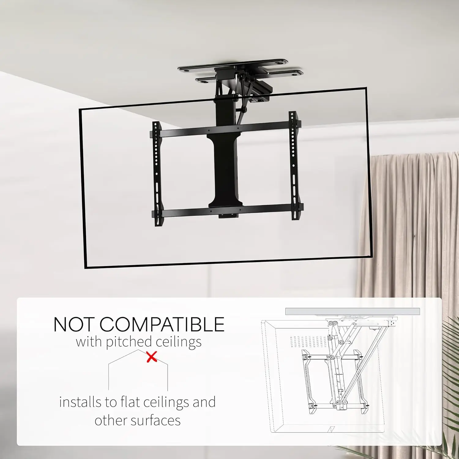 Electric Flip Down Swiveling Ceiling TV Mount for 32 to 70 inch Screens, Large Motorized Flat Ceiling VESA Mount, Master