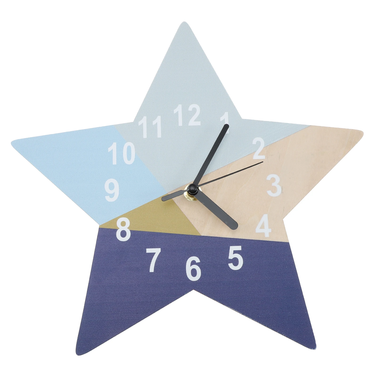 

Blue Geometric Kids Room Decor Star Hanging Mute Clock Sturdy Lightweight Wooden Wall Decoration For Nursery Classroom Bedroom