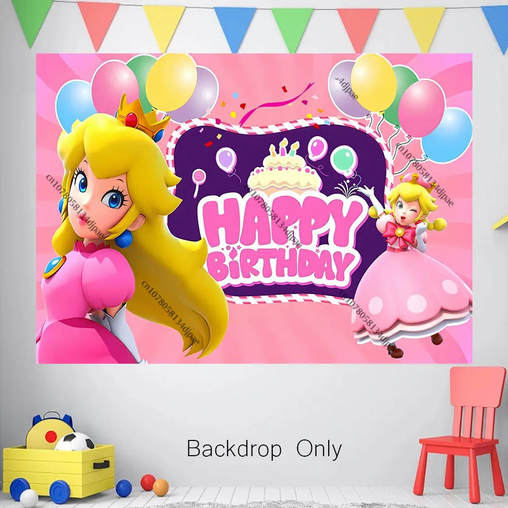 Princess Peach Rosalina Daisy Backdrop Pink Girl Birthday Party Background Banner Decorations Super Mario Photo Studio Supplies