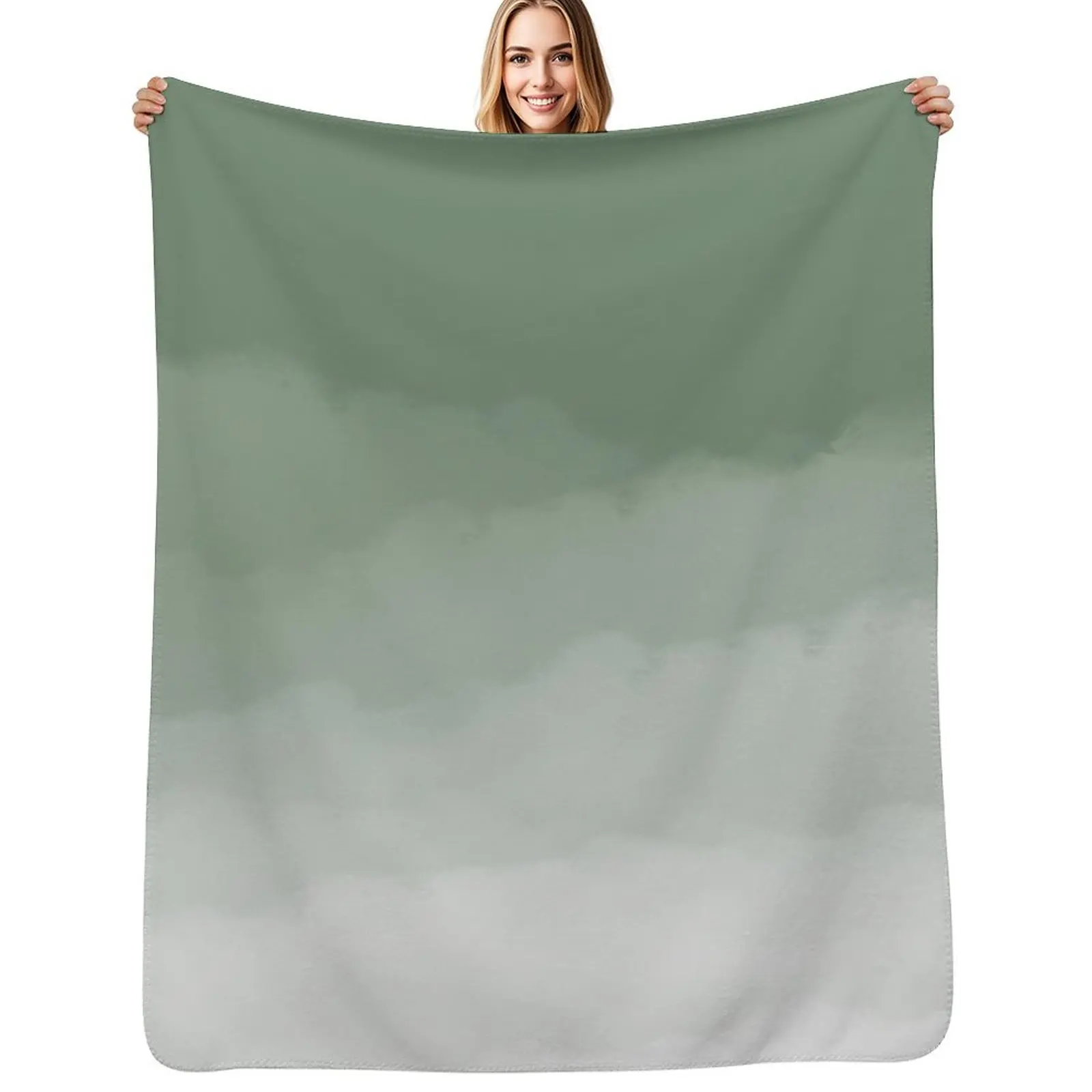 Sage Green Watercolor Ombre (sage green/white) Throw Blanket Fluffy Cozy Throw Blanket for Home Decor