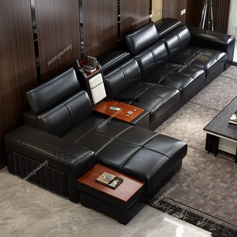 Genuine Leather Modern Sofas Minimalist Luxury Apartment Straight Sofas Living Room Cinema Divani Da Soggiorno Home Accessories