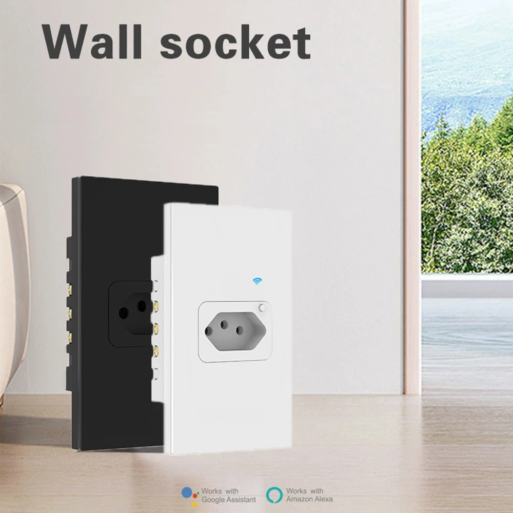 UNKAS 16A Brazil Standard Works with Tuya Wifi Smart Plug Socket with Google Home Alexa with Power Monitor APP Remote Control