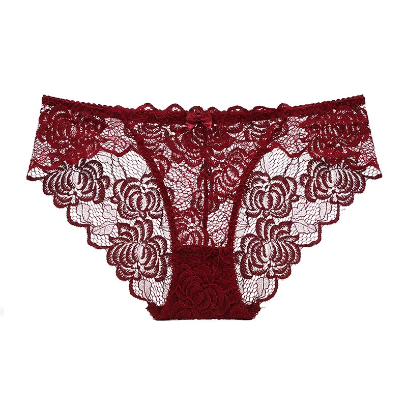 Sexy Lace Underwear Women Ultra-thin Transparent Lace Oversized Panties Female Underwear with Buttocks Low Waist Triangle Bottom