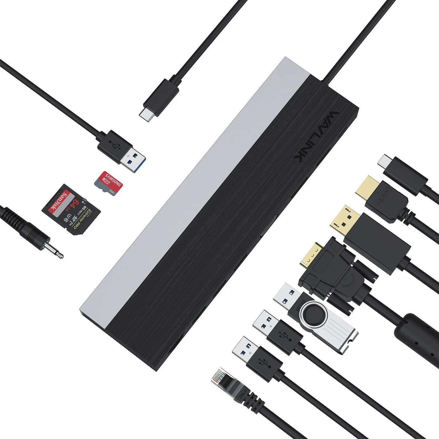 

Концентратор USB C Док-станция 12-в-1, адаптер с тройным дисплеем Plug-and-Play, портом дисплея HDMI и VGA для Windows/Mac