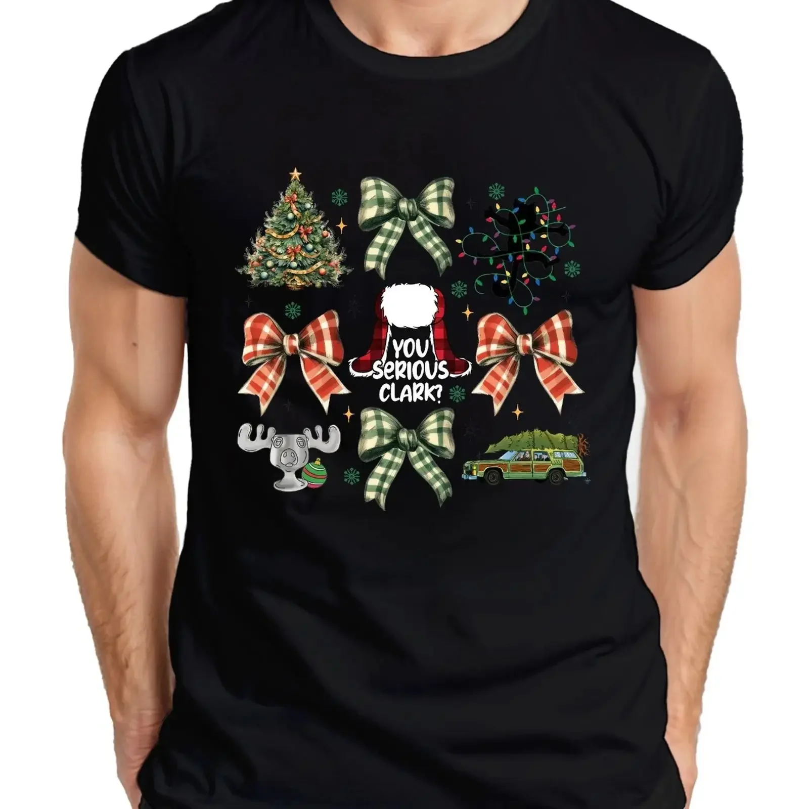 You Serious Clark Christmas Tree Griswold Car String Lights Retro Men's T Shirt vintage Washed Comfortable Slightly streetwear