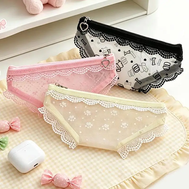 Niedliche Kosmetiktasche in Unterwäscheform, Spitzen-Netzstoff, transparenter Make-up-Aufbewahrungsbeutel, Stiftetui für den Alltag/Reisen – Detail 1