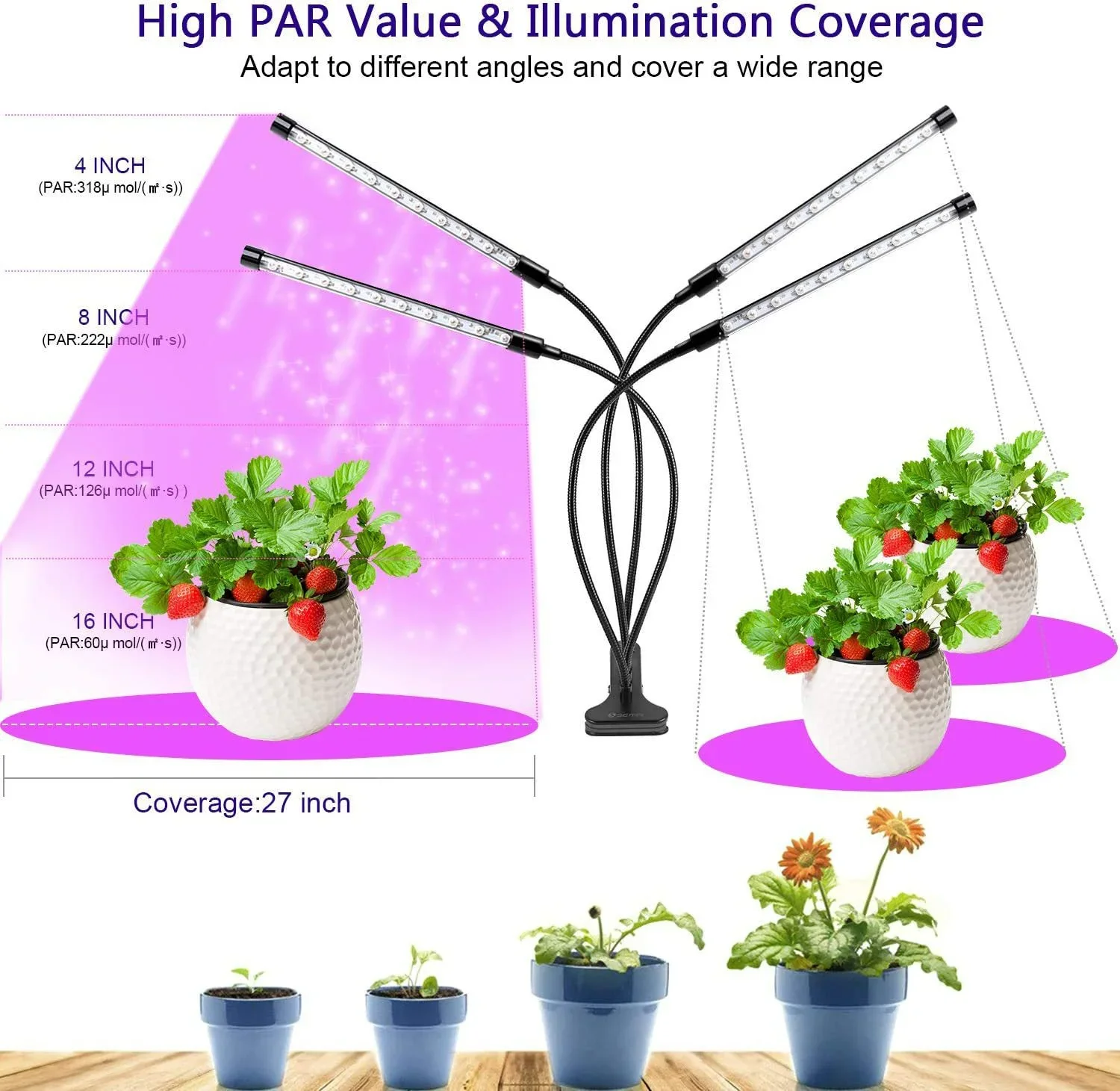 LED Plant Growth Light 10 Levels Adjustable Brightness Full Spectrum 3H/9H/12H Timed for Indoor Garden Vegetable Growth