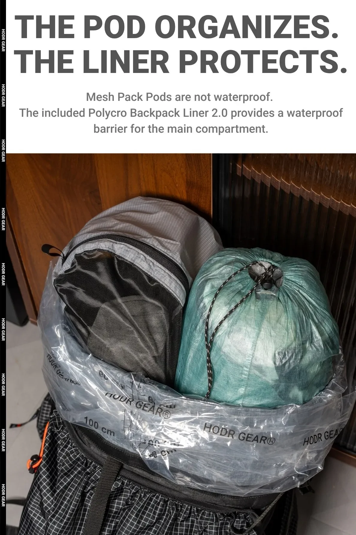 [HODRGEAR] Mesh Pack Pod Rucksack-Organizer mit Sichtbarer Netzoberseite Enthält Polycro Rucksack-Innenauskleidung für Ultraleichte Packungsorganisation – Detail 15