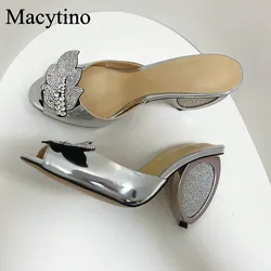 Biscuit Heel Ladies High Heel Slippers Round Toe Monster Heel Rhinestone Blade Buckle Design High Heels Fashion Party High Heels