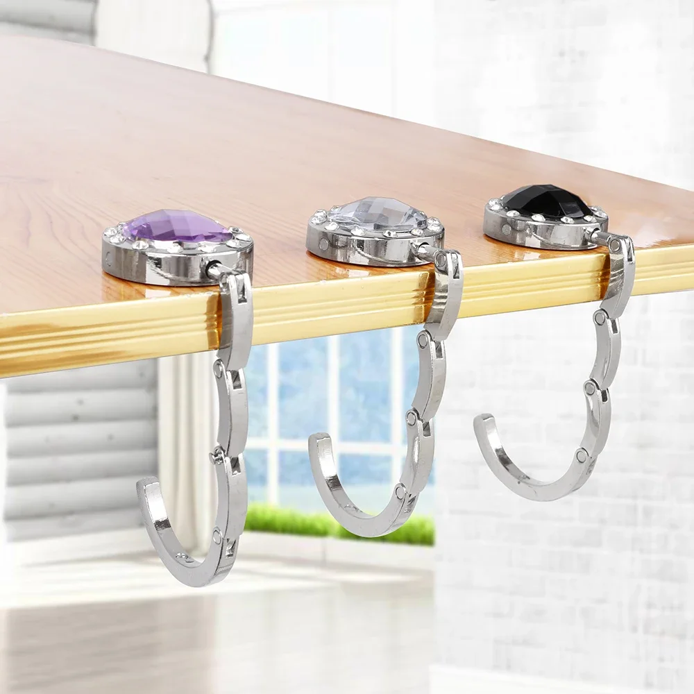 Round shape Portable Desk Hanger for Hanging Purse Bag Hook Holder Table Hook Crystal Alloy Foldable Hangbag Hook