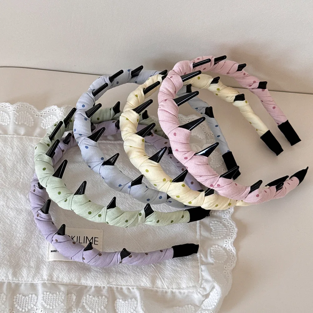 

Polka Dot Hairband with Teeth Wavy Shape Wrapped Fabric Women Headband Fabric Wrapped Hairhoops Hair Bands for Women