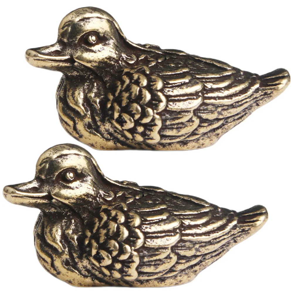 

2 Pcs Mini Ducks Figurine Brass Craft Ornament Desktop Statues Animal Decor Duck Tea Pet Small Decoration Creative
