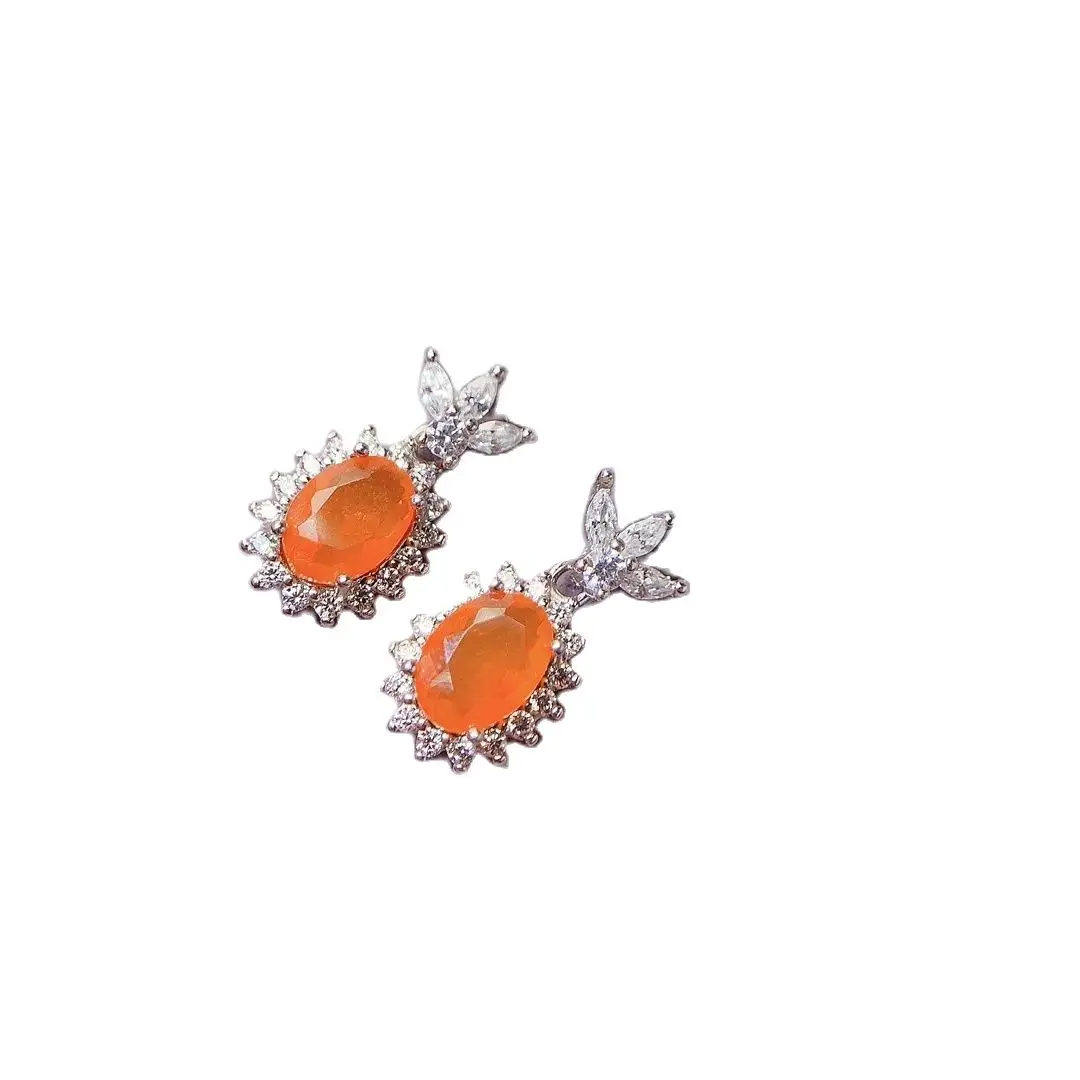 

SHILOVEM 925 Sterling Silver Natural Fire Opal Stud Earrings Classic Fine Jewelry Women party Gift Wholesale le050709ago