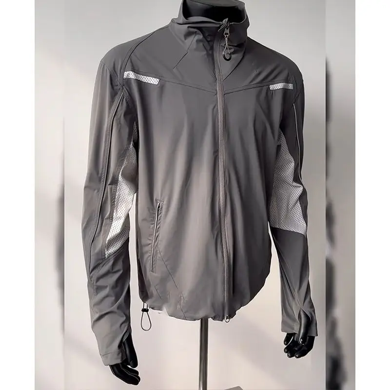 

Мужская солнцезащитная куртка из ледяного шелка в американском стиле, летняя тонкая дышащая куртка с воротником-стойкой для использования на открытом воздухе