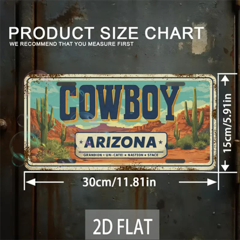 لافتات ديكور منزلي جديدة تمامًا، زينة عيد الميلاد، مقاومة للماء ومتينة، لافتة ألومنيوم عتيقة مستطيلة: "Arizona Cowboy"