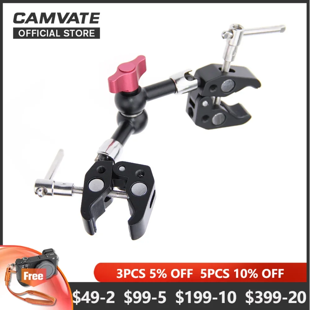 

CAMVATE 7" Articulating Magic Arm + Super Crab Clamp Plier Clip For Monitor,Video Light,Flash,Microphone,LCD,Tripod Mounting