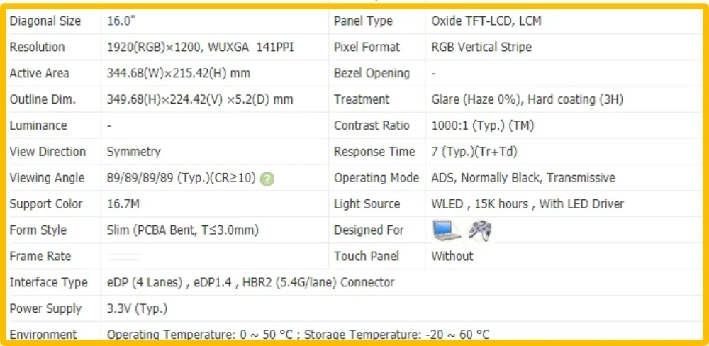 NE160WUM NX6 NE160WUM-NX6 FHD 1920x1200 16.0 inch Laptop Display LCD Screen IPS No-touch Panel