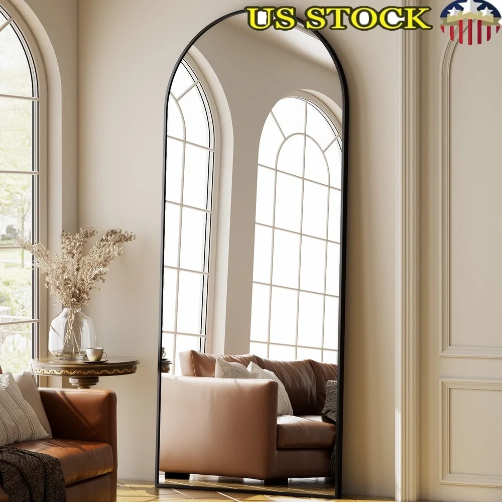 

Arched Full Length Mirror Free-standing Floor Mirror HD Glass Durable Aluminum Frame Versatile Installation Bedroom Living Room