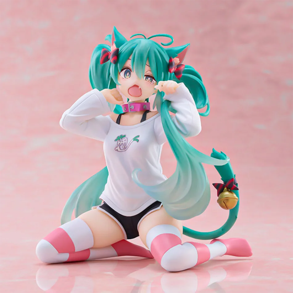 하츠네 미쿠 데스크탑 귀여운 액션 피규어 11cm 네코 티셔츠 버전 애니메이션 피규어 귀여운 소녀 모델 장난감 선물