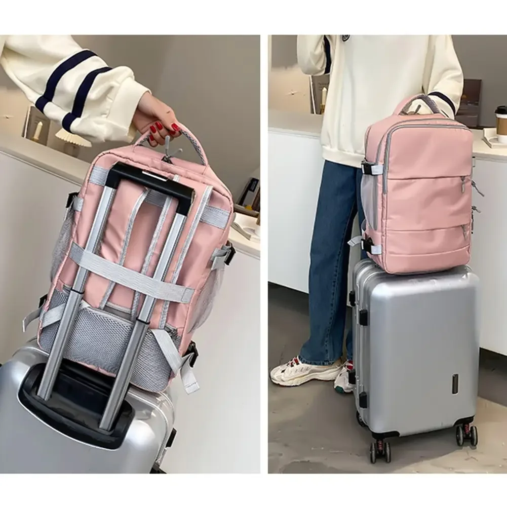 Pink Women Travel Backpack Water Repellent Anti-Theft Stylish Casual Daypack Bag with Luggage Strap & USB Charging Port Backpack