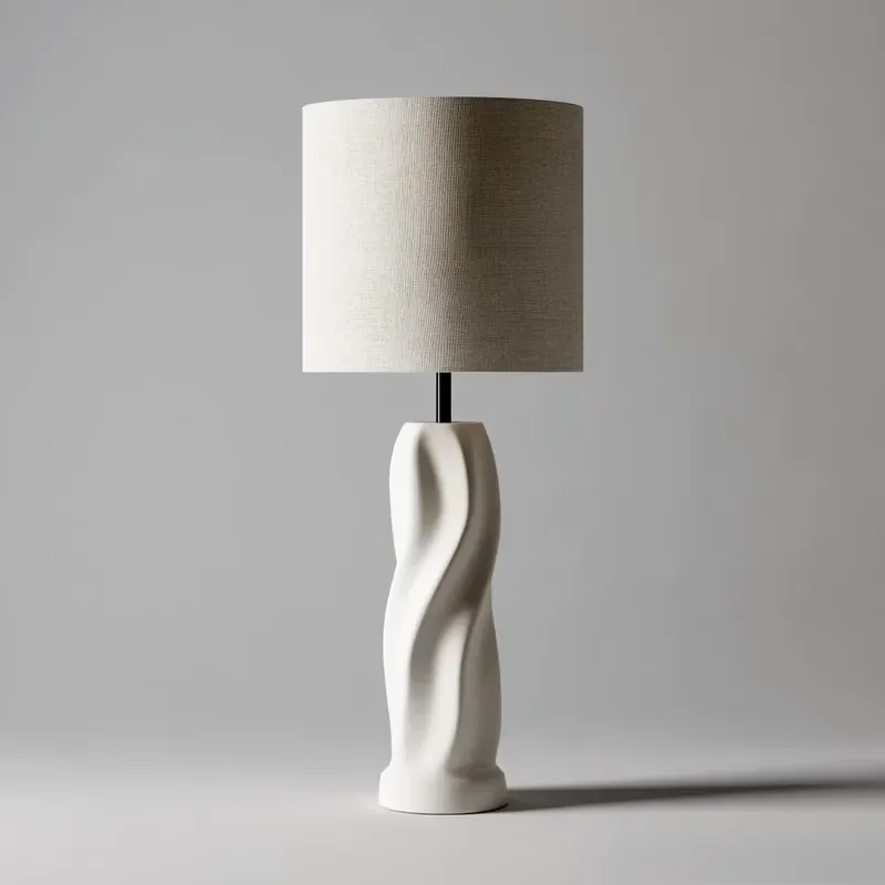 Modern Simple Wave White  LED Desk Lamp with Remote Control Linen Shade Wabi Sand Style Decorative Table Light for Home