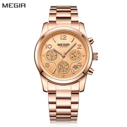 MEGIR 2057 Women's Watch Elegant Fashion Business Multifunctional Calendar Stainless Steel reloj mujer Quartz Watch for Ladies