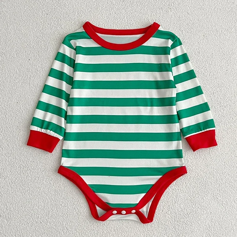 2024 Christmas Set Childrens Clothing Baby Set Red Green Stripes Winter New Baby Jumpsuit +Pants 2PCS Cute Childrens Clothing