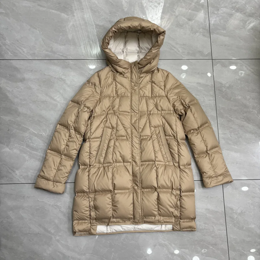 الشتاء الدفء الأبيض بطة أسفل معطف المرأة منتصف طول سميكة شتاء جديد الإفراط في الركبة ملابس خارجية فضفاضة مقنعين سترة منفوخة النساء