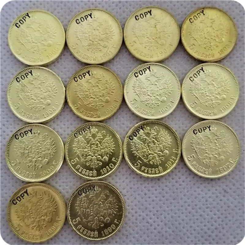 COPY REPLICA 14 X (1897-1911) RUSSIA 5 ROUBLE CZAR NICHOLAS II GOLD COIN COPY Challenge Coin Monedas Christmas Gifts