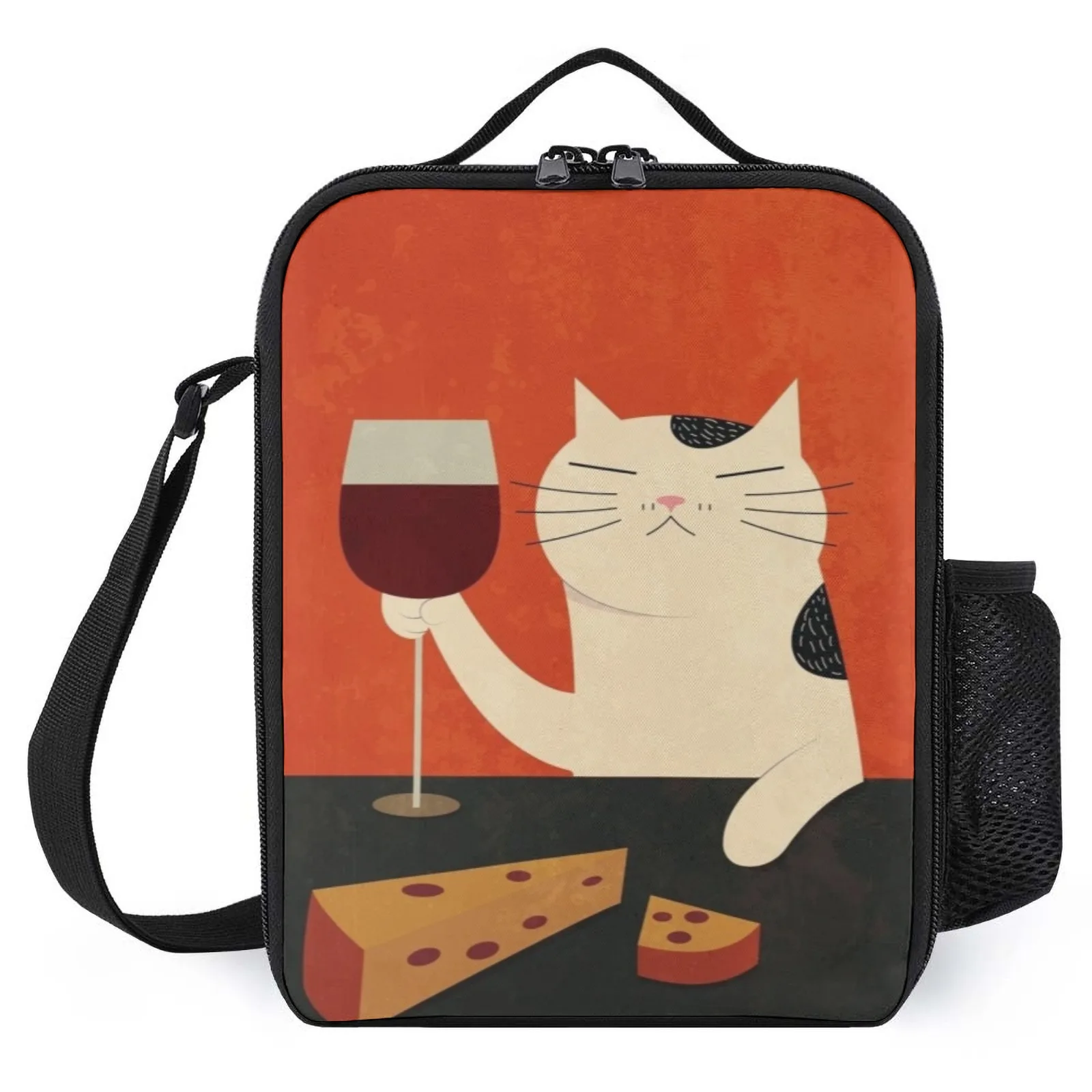 

Cat Drinking Wine_1 Sac Isotherme A Repas Printed Lunch Bag With Cooler Lunch Box For Women Insulation Lunch Box Bag
