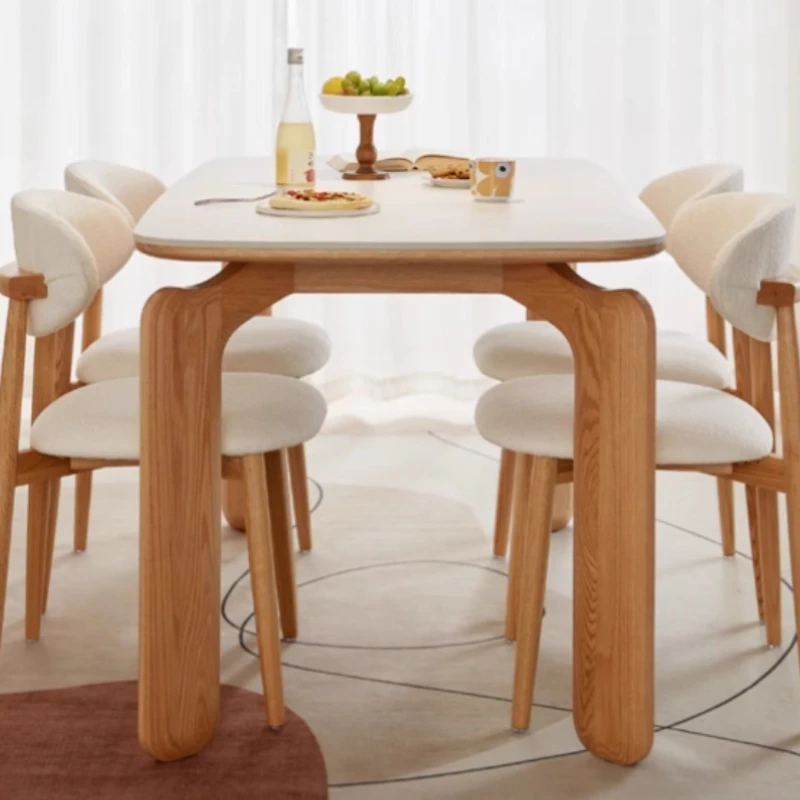 

/Cream Style Oak Solid Wood Long Table Nordic Rock Slab Dining Table Rectangle Solid Wood Chair Dining Room Furniture 1.4m Moder