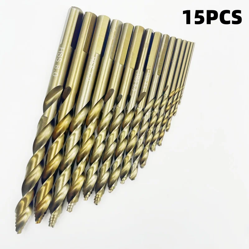HSS‑Co Twist Drill Bit Kit 15Pcs 1‑8mm, Cobalt Drill Bits for Hardened Metal Stainless Steel Wood Drilling Tools