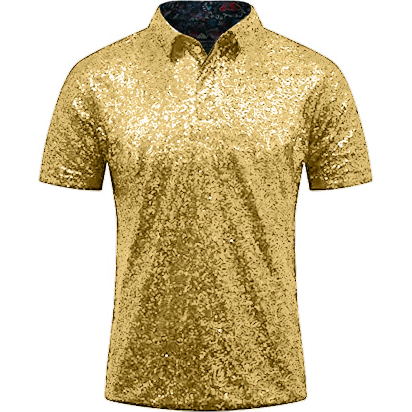 Polos à paillettes pour hommes, manches courtes décontractées, hauts colorés, hauts de soirée en boîte de nuit Chang, vêtements d\'affaires,