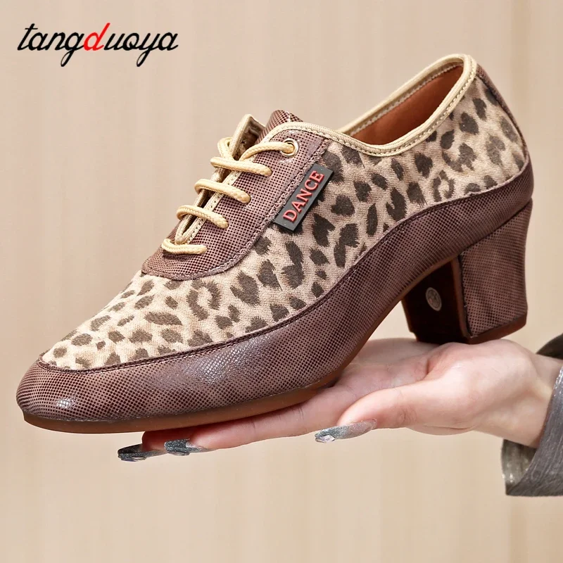 Zapatillas de baile de Tango modernas de entrenamiento de leopardo, zapatos de baile de Jazz, zapatillas de deporte para mujer, zapatos de baile de Salsa balleoom, tacones altos de 5cm