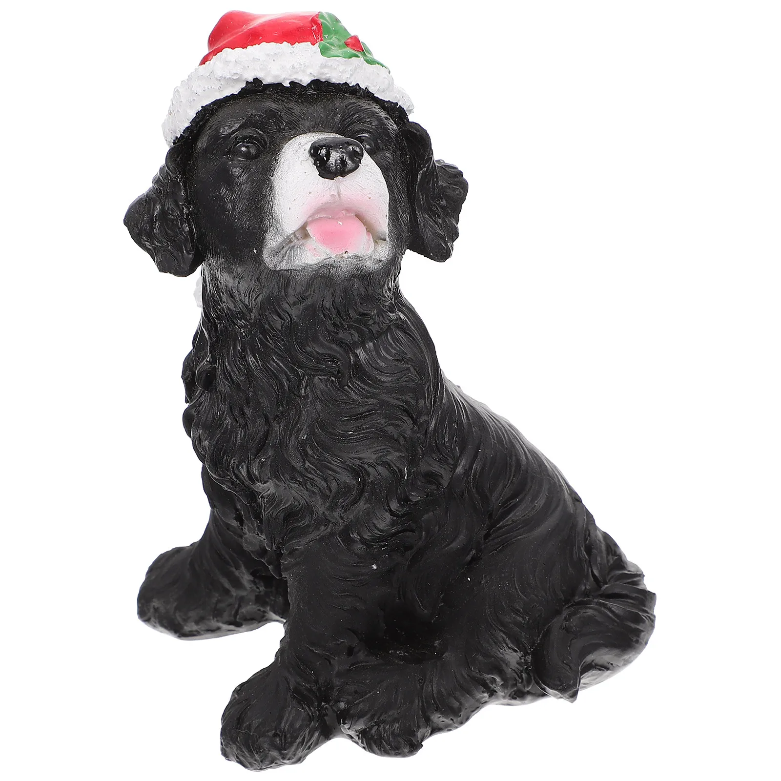 1Pcs Resin Dog Statue Decor with Festive Christmas Hat Lovely Xmas Ornament for Party Tablescape Mantel Shelf Micro Garden
