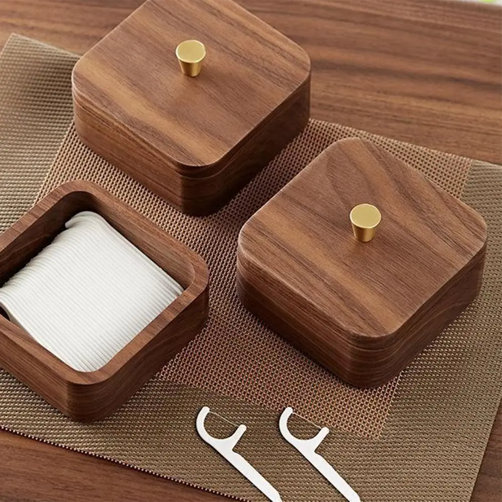 

Portable Desktop Toothpick Box with Cover Walnut wood Dental Floss Box Reusable Durable Floss Stick Organizer Daily Use